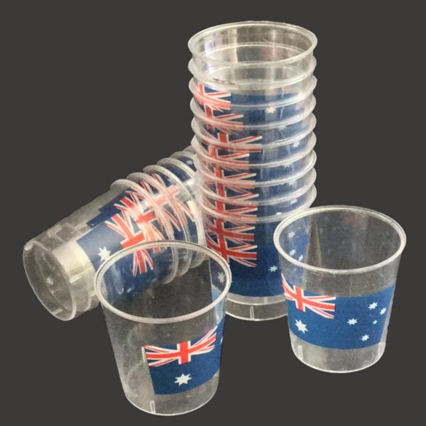 aussie flag plastic shot glasses 20 Pack