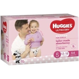 huggies ultra dry nappies walker 13 18kg girl 64pk jumbo