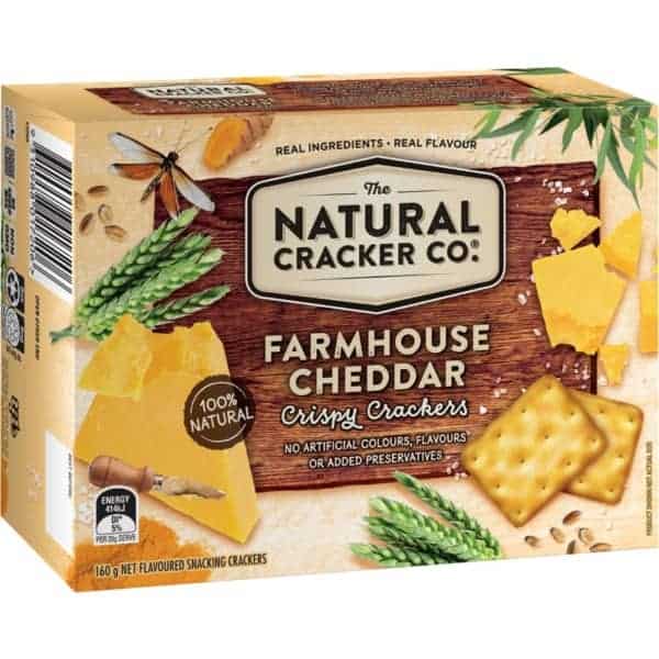 the natural cracker co farmhouse cheddar crispy crackers 160g