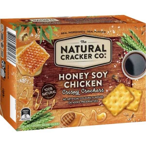 the natural cracker co honey soy chicken crispy crackers 160g