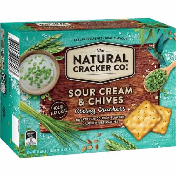 the natural cracker co sour cream chives crispy crackers 160g