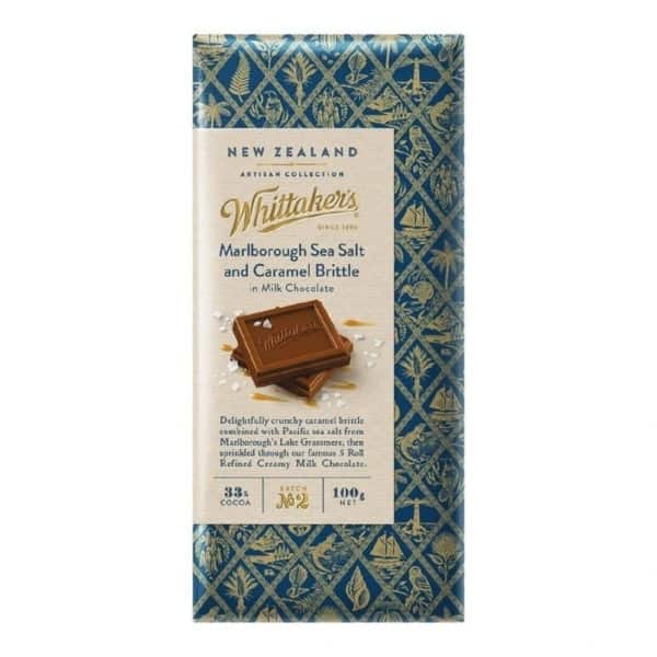whittakers marlborough sea salt caramel brittle milk chocolate block 100g
