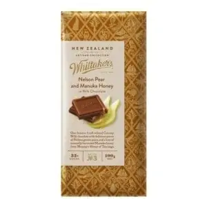 whittakers nelson pear manuka honey milk chocolate block 100g