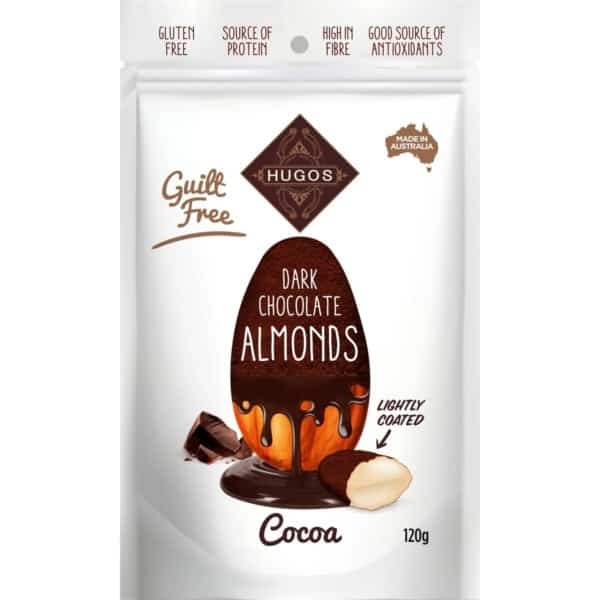 hugos guilt free dark chocolate almonds 120g