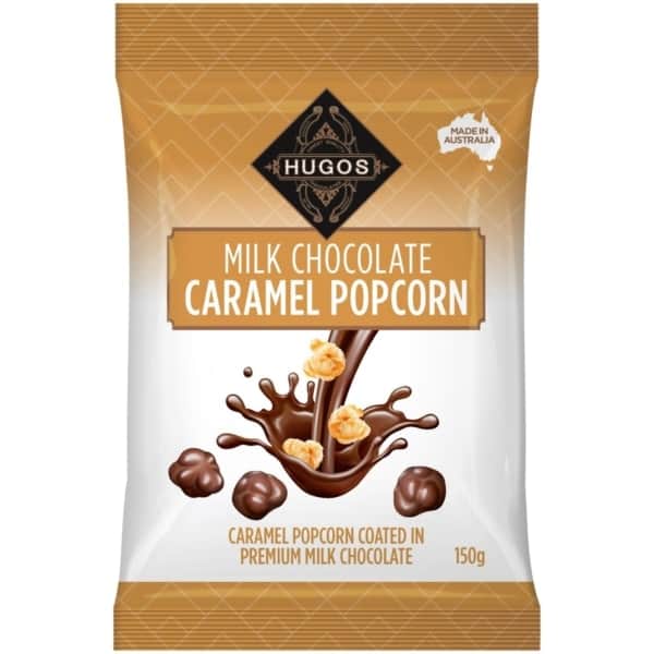 hugos milk chocolate caramel popcorn 150g