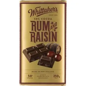 whittakers rum and raisin chocolate block 250g