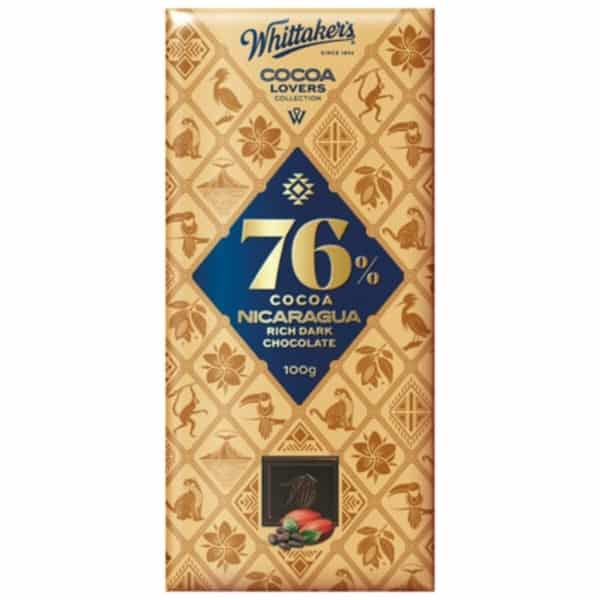 whittakers cocoa lovers 76 cocoa nicaragua 100g