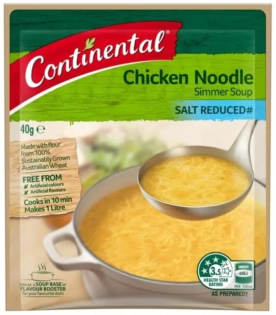 continental chicken noodle simmer soup salt reduced 45g