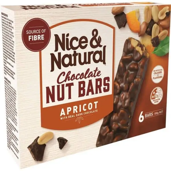 nice natural chocolate nut bar apricot 180g x6 pack