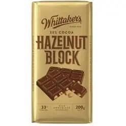 whittakers hazelnut milk chocolate block 200g