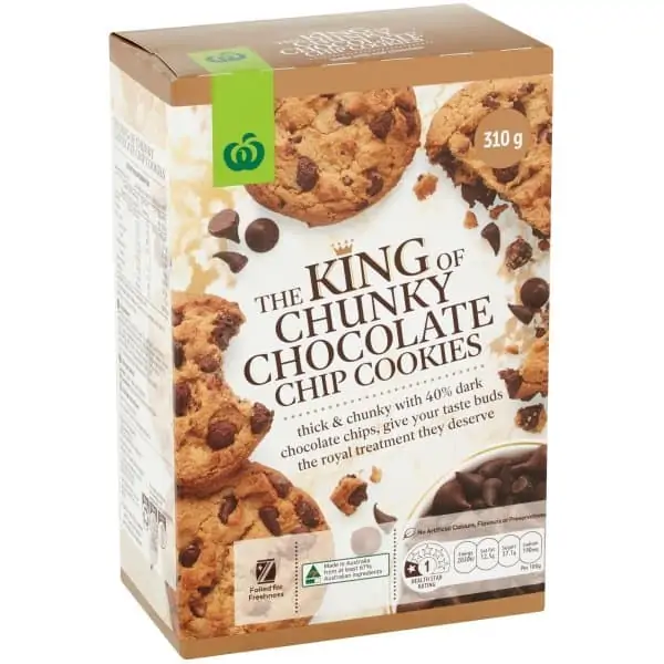 woolworths the king of chunky chocolate chip cookies 310g