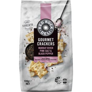 red rock deli gourmet crackers murray river pink salt black pepper 130g