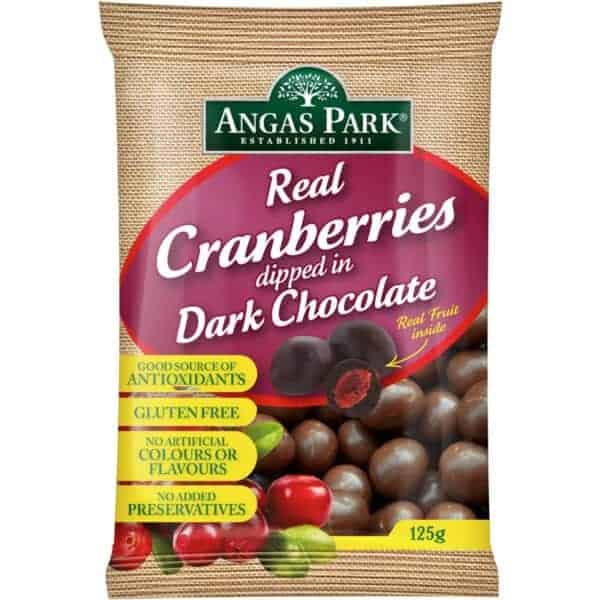 angas park cranberries dark chocolate 125g