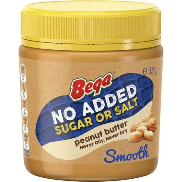 bega peanut butter no added sugar or salt smooth 325g