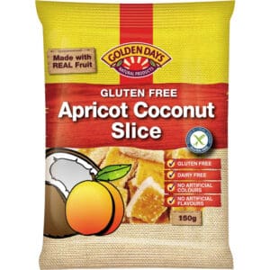 golden days fruit apricot coconut slice 150g