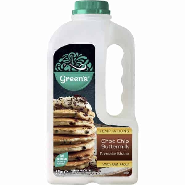 green temptations choc chip buttermilk pancake shake 335g