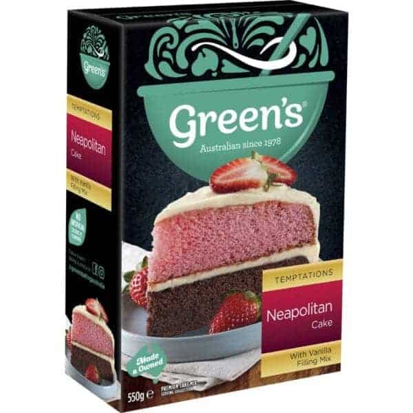 green temptations neapolitan cake mix 550g