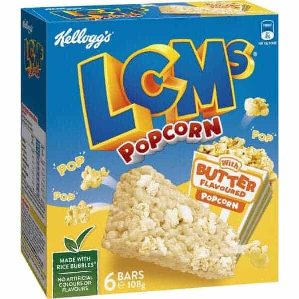kellogg lcms butter flavoured popcorn snack bars 6 pack