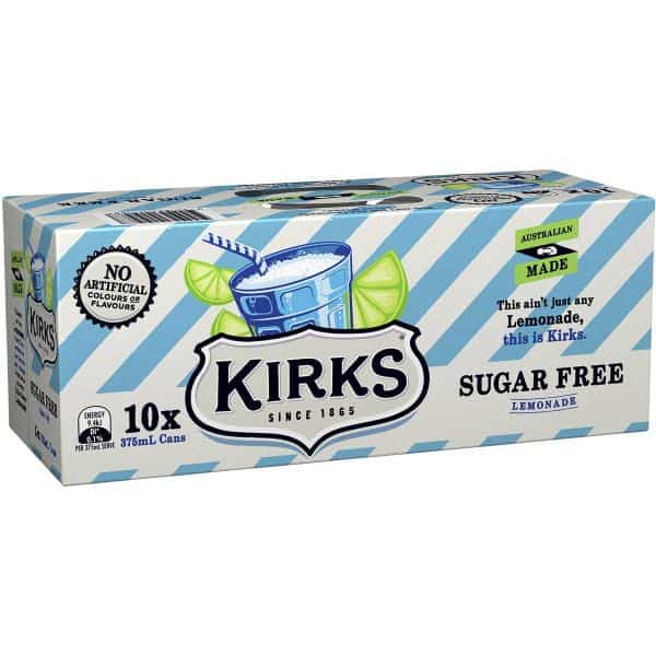 kirks lemonade sugar free cans 375ml x10 pack