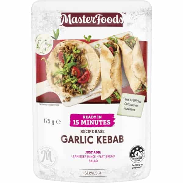 masterfoods recipe base garlic kebab 175g