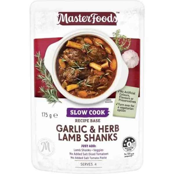 masterfoods slow cooker garlic herb lamb shanks 175g