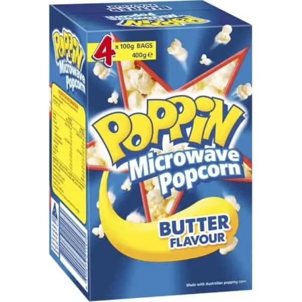 poppin microwave popcorn butter flavour 100g x4 pack