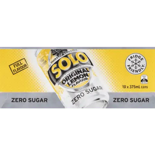schweppes solo lemon zero sugar cans 375ml x10 pack