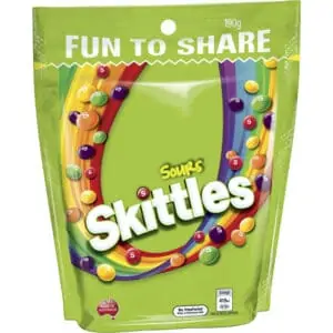 skittles sours lollies large bag 190g