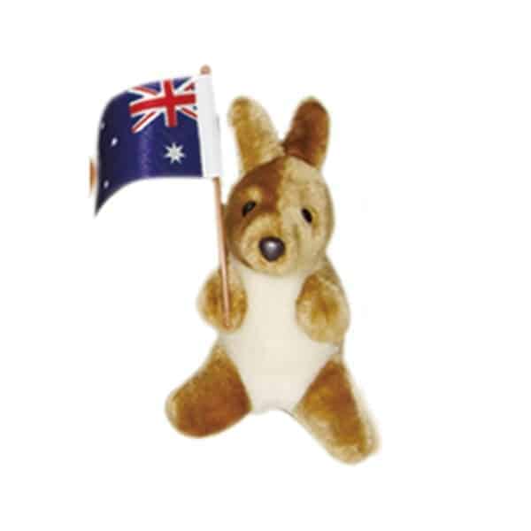 small plush kangaroo with australian flag