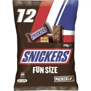 snickers chocolate medium party share bag 12 piece 216g