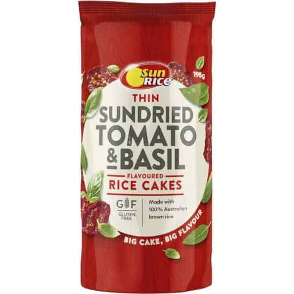 sunrice rice cakes thin sundried tomato basil 195g