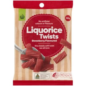 woolworths liquorice twists strawberry flavoured 300g