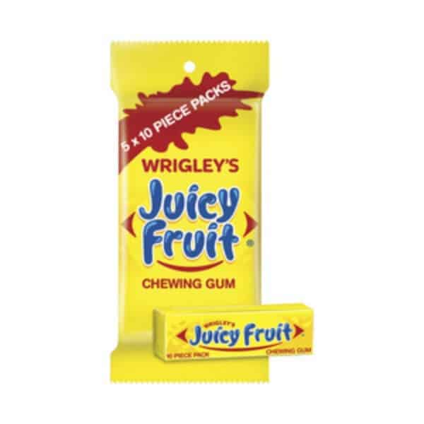 wrigleys juicy fruit chewing gum 5 x 10 piece pack