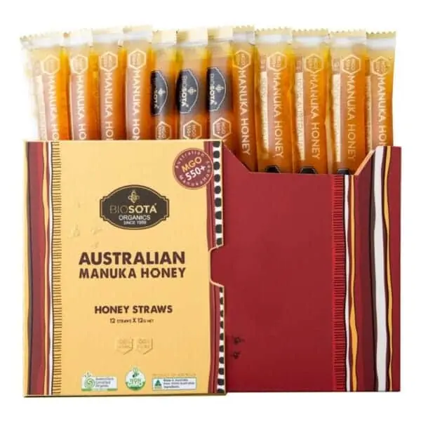 biosota certified organic manuka honey straws mgo 550 gift box