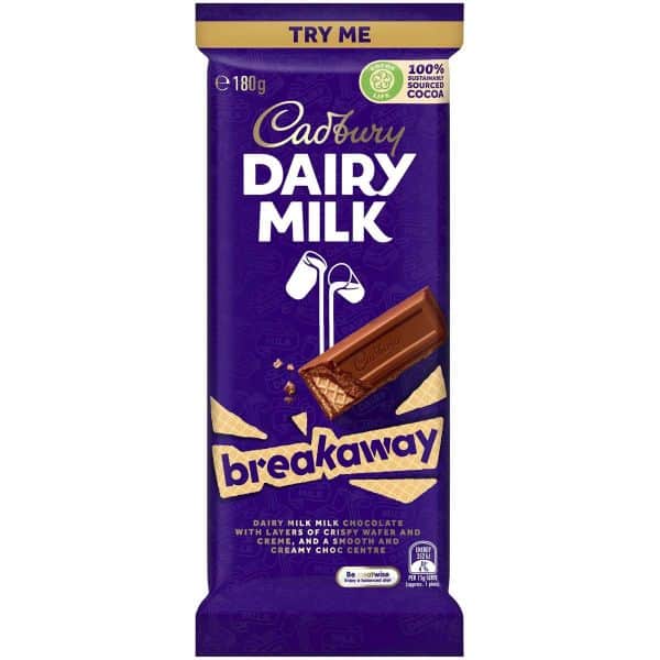 cadbury dairy milk breakaway block 180g