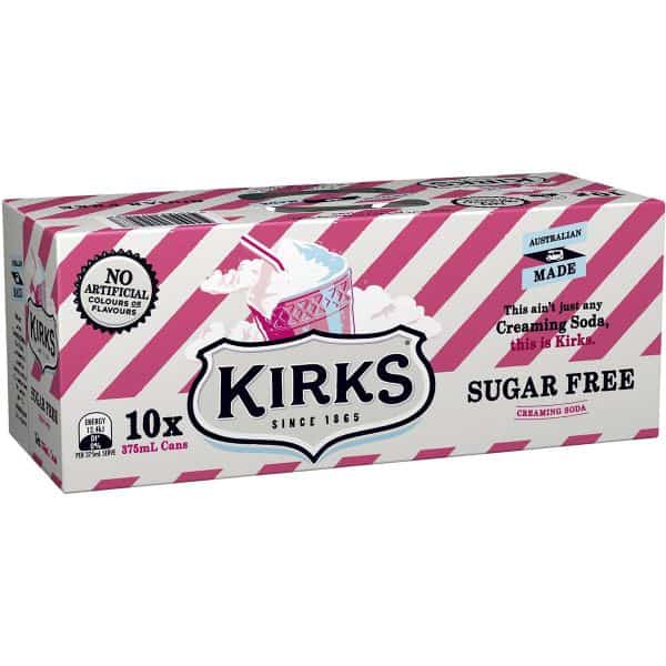 kirks creaming soda sugar free cans 10x375ml pack