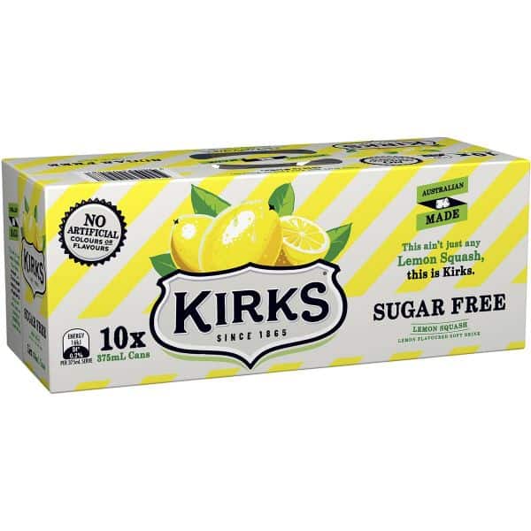 kirks lemon squash sugar free cans 10x375ml pack