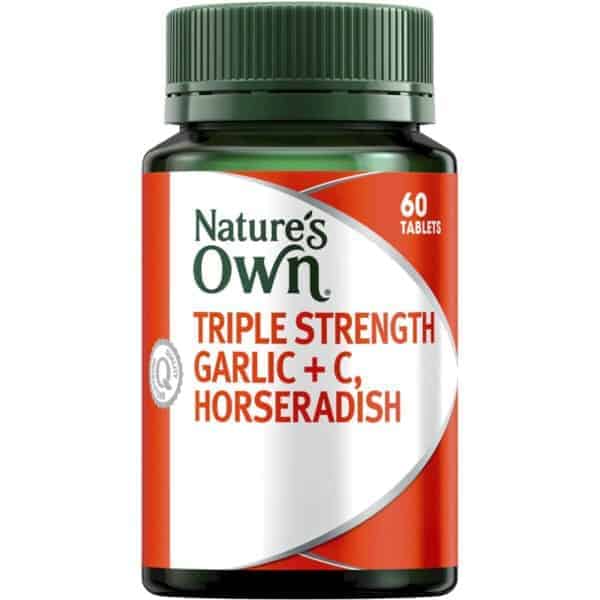 nature own triple strength garlic c horseradish tablets 60 pack
