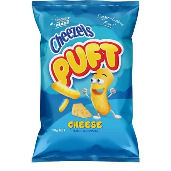 cheezels puft cheese flavoured snacks 90g
