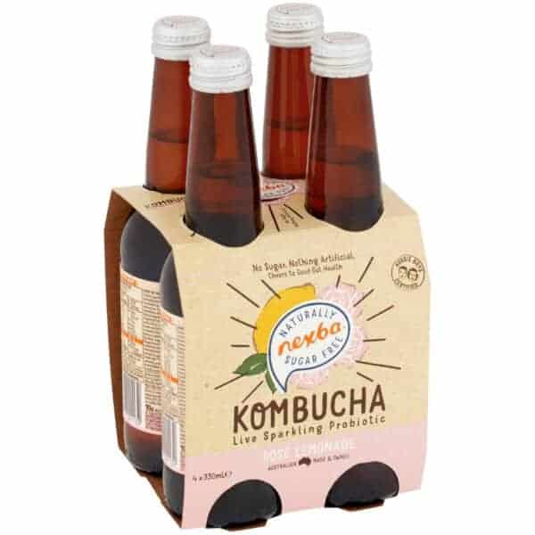 nexba rose lemonade sugar free kombucha 330ml x 4 pack