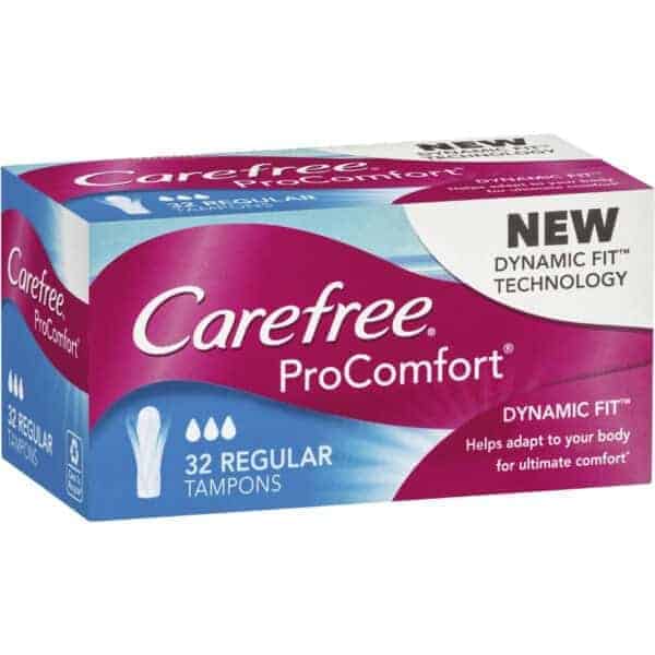 carefree procomfort tampons regular 32 pack