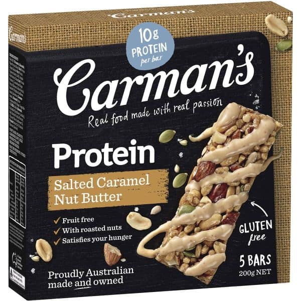 carmans gourmet protein bars salted caramel bars 200g