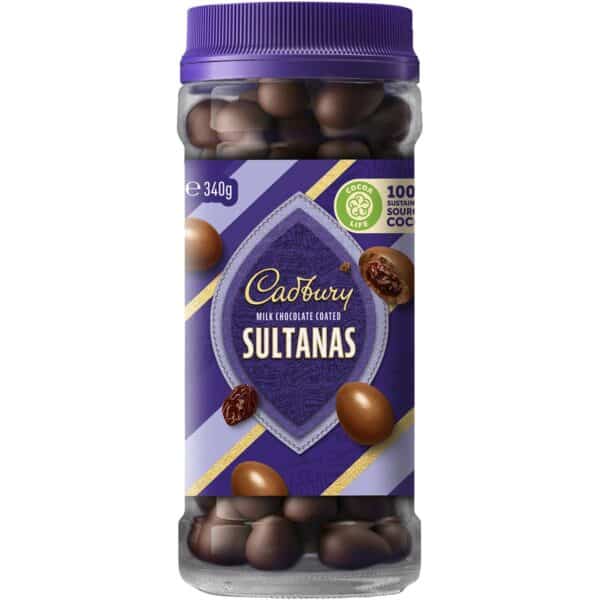 cadbury chocolate coated sultanas jar 340g