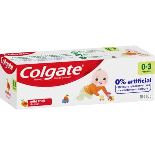 colgate kids anticavity fluoride toothpaste 0 3 yrs mild fruit 80g