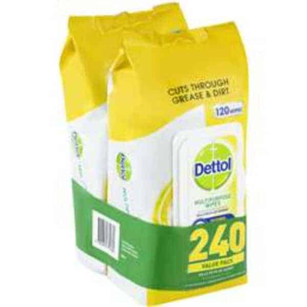 dettol multipurpose surface wipes lemon lime twin pack 240 pack
