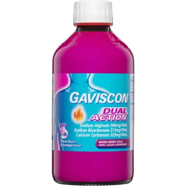 gaviscon dual action heartburn indigestion liquid berry 600ml
