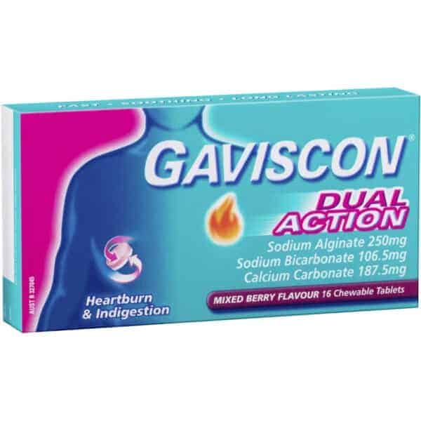 gaviscon dual action heartburn indigestion relief mixed berry 16 pack