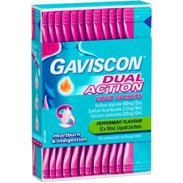 gaviscon dual action heartburn relief liquid sachet 12 pack