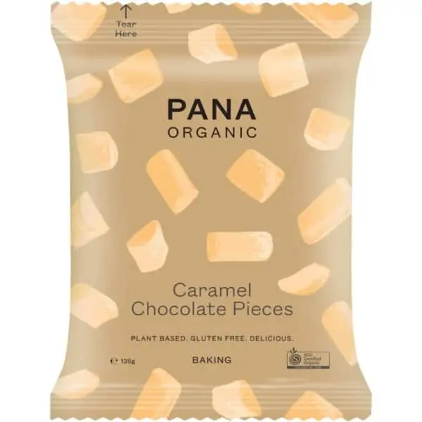 pana organic caramel chocolate pieces 135g