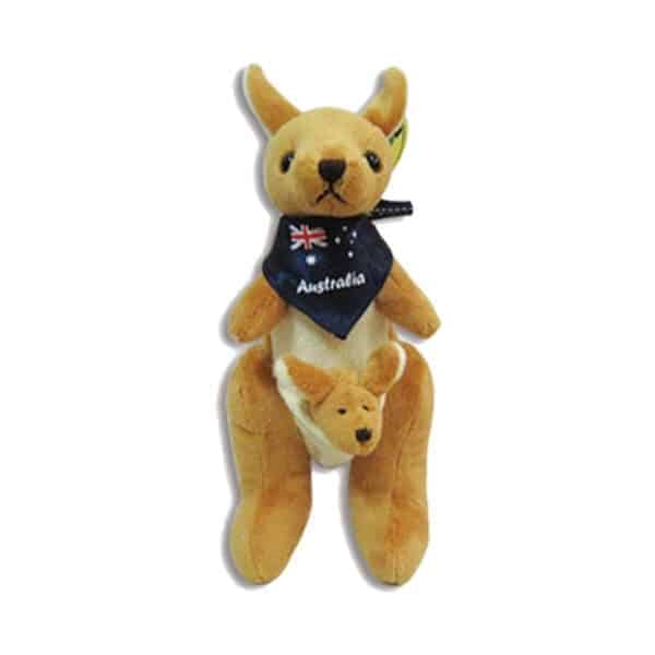 plush kangaroo and joey with australian flag scarf